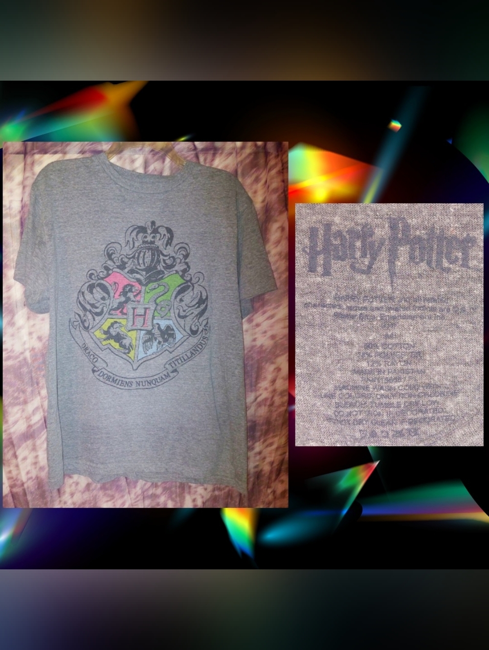Warner Bros brand Harry Potter Medium Gray Houses Crest Soft Knit Tee Sz Medium
